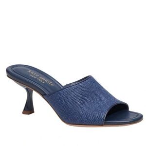 KATE SPADE Malibu Woven Raffia Open Toe Slip On Heeled Sandal – Blazer Blue – 7